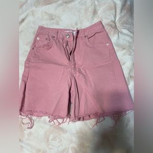 pink high waisted denim shorts
